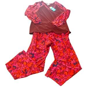 NWT Pioneer Woman Floral Pajama Set L 12-14 Wide Leg Soft Lounge Pockets Cozy